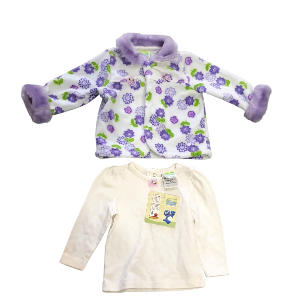 Floral Purple and White Baby Jacket with Cream Shirt 2pcs Matching Set